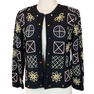 Vintage LISA Colorful Embroidered Beaded Geometric Pattern Evening  Jacket Sm